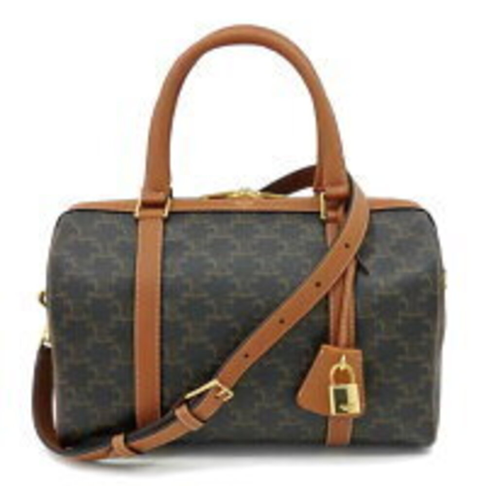 Celine Boston Bag Triomphe Canvas Calfskin W P